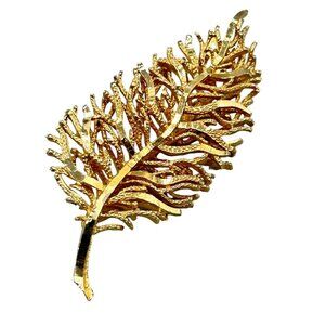 Vintage Coro Pin Brooch Modernist Leaf Pin Gold Tone Signed Costume Jewelry